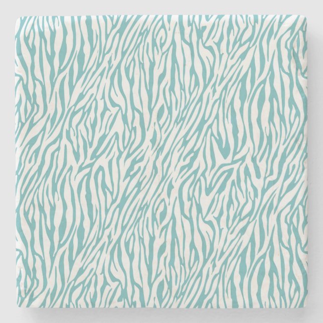 Aqua White Zebra Print Stone Coaster (Front)