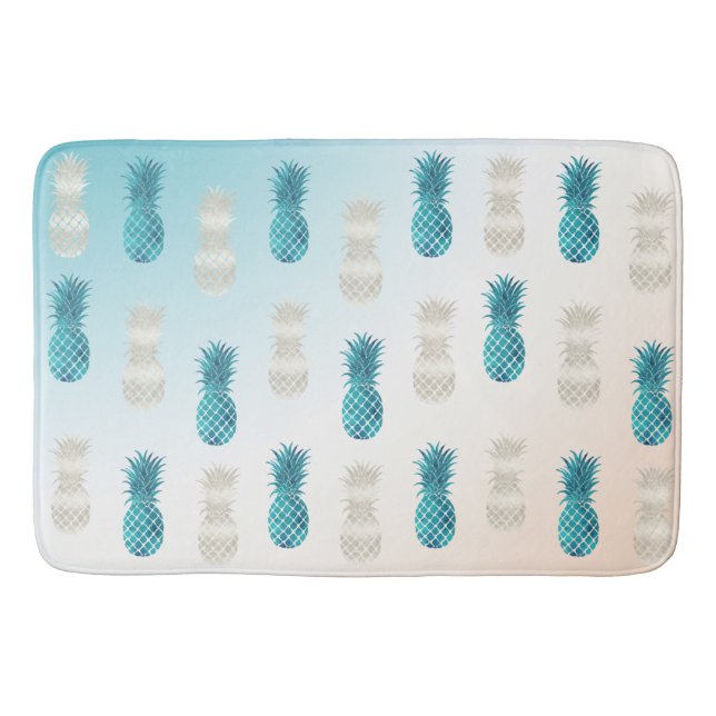 Aqua WhiteTropical Glam Pineapples     Bath Mat (Front)