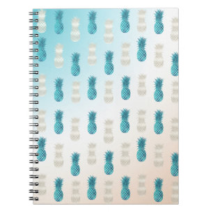 Aqua WhiteTropical Glam Pineapples Notebook