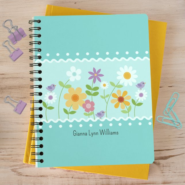 Aqua Wildflower Garden Monogrammed Notebook (Creator Uploaded)