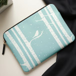 Aqua Winter Birch Trees and Bird Laptop Sleeve<br><div class="desc">Beautiful vector illustration of a bird perched on a birch tree. It can be personalised with your name,  monogram,  initials or any text of your choice for a complete custom look!</div>