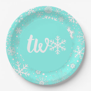 Aqua Winter Second Birthday Snowflake Plates
