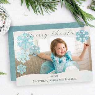 Aqua Winter Snowflakes Photo Holiday Card