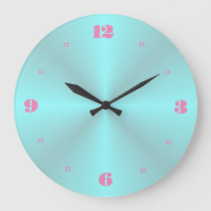 Aqua with Pink Numerals> Plain Kitchen Clocks