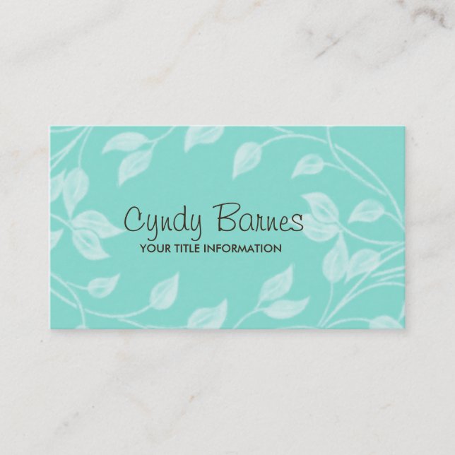 Aqua with White Leaves Business Card (Front)