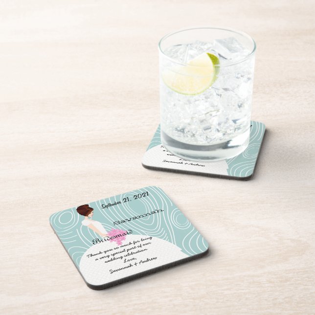 Aqua Wood Grain Pattern Bridesmaid Coasters (Right Side)