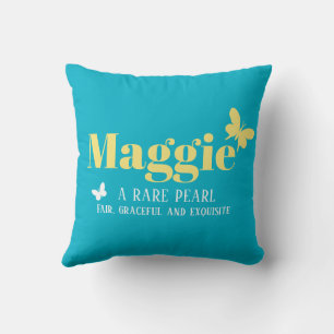 Aqua yellow butterflies Maggie girls name meaning Cushion