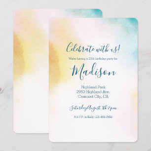 Aqua Yellow Gold Blush Tie Dye Ombre Invitation