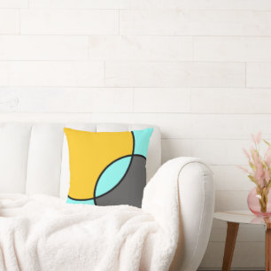 Aqua Yellow Grey Black Circles  Cushion