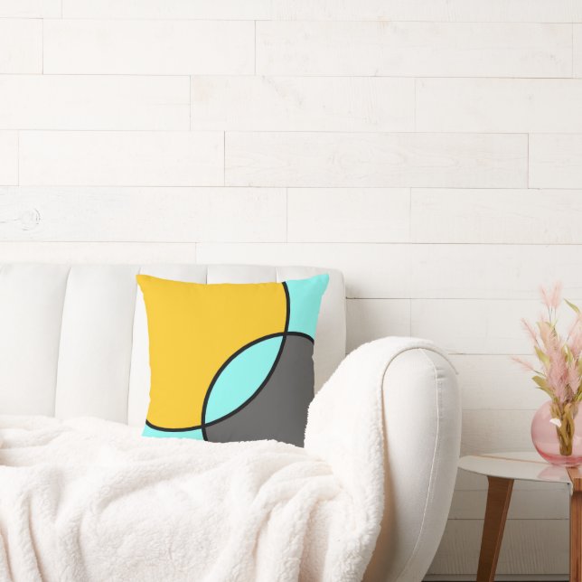 Aqua Yellow Grey Black Circles  Cushion (Couch)