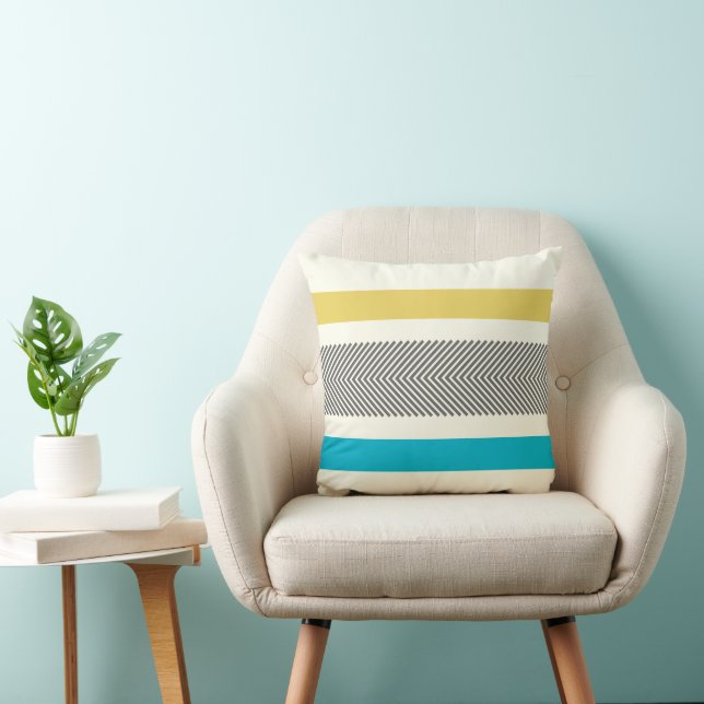 Aqua Yellow Grey Off White Arrow Herringbone Cushion (Chair)