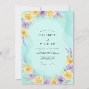 Aqua Yellow Lilac Wildflower Wedding Invitation