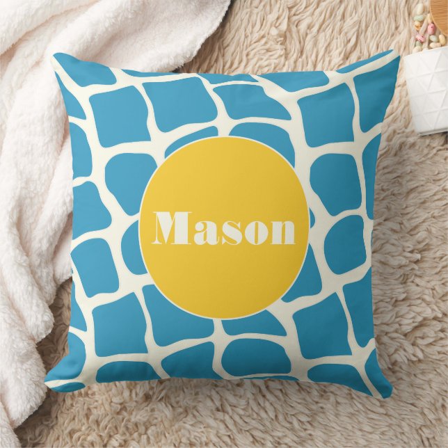 Aqua Yellow Monogram Giraffe Pattern Pillow (Blanket)