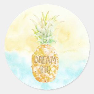 Aqua Yellow Pineapple Gold Dream      Classic Round Sticker