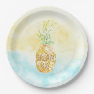 Aqua Yellow Pineapple Gold Dream         Paper Plate
