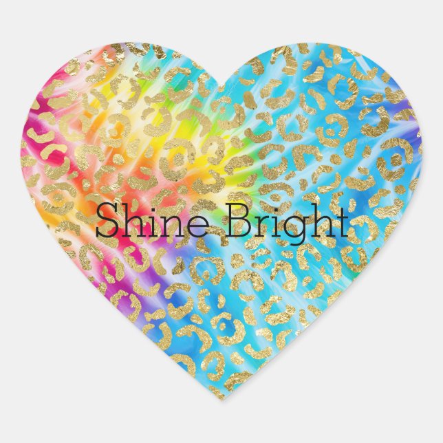 Aqua Yellow Red Tie Dye Gold Glam Leopard Print Heart Sticker (Front)