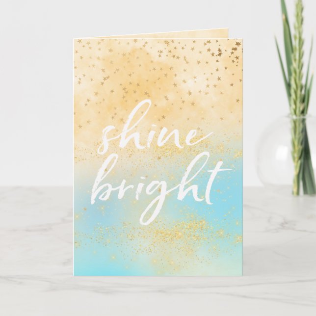 Aqua Yellow Tie dye Stars Shine Bright Holiday Card (Front)