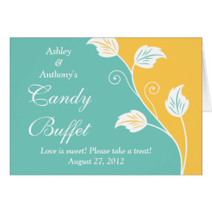 Aqua Yellow White Floral Wedding Candy Buffet Sign