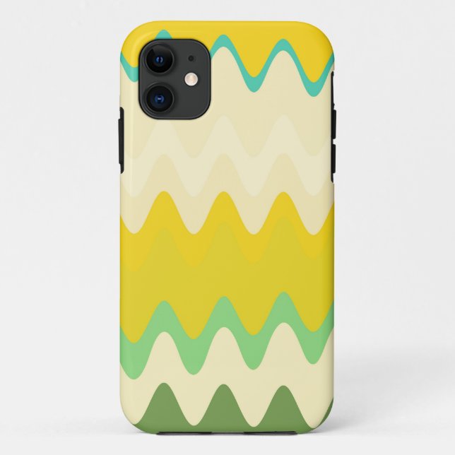 Aqua Yellow White Wavy Stripes Pattern Case-Mate iPhone Case (Back)