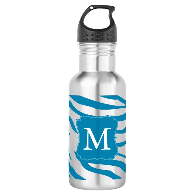 Aqua Zebra print Monogram 532 Ml Water Bottle (Front)