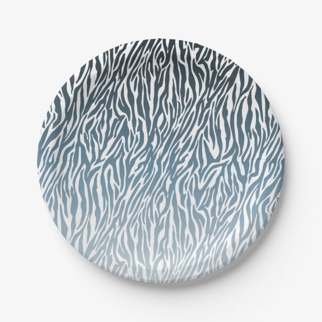 Aqua Zebra Print Ombre Paper Plate (Front)