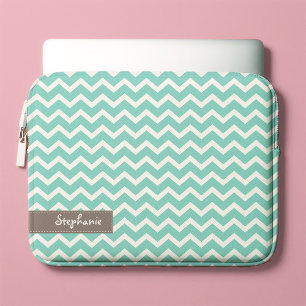 Aqua Zig Zag Chevrons Pattern Laptop Sleeve