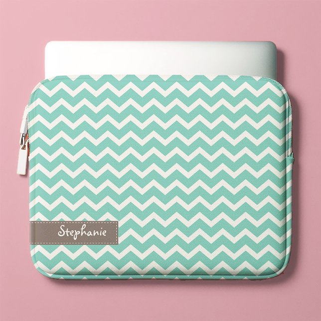 Aqua Zig Zag Chevrons Pattern Laptop Sleeve (Creator Uploaded)