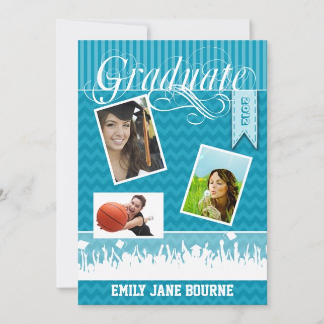 Aqua Zig Zag Senior Picture Class of Announcement (Front)