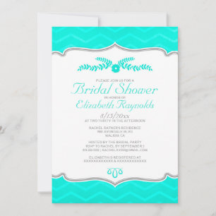 Aqua Zigzag Bridal Shower Invitations