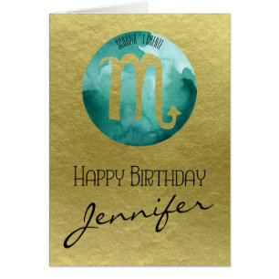 Aqua Zodiac Sign Scorpio on Gold Background