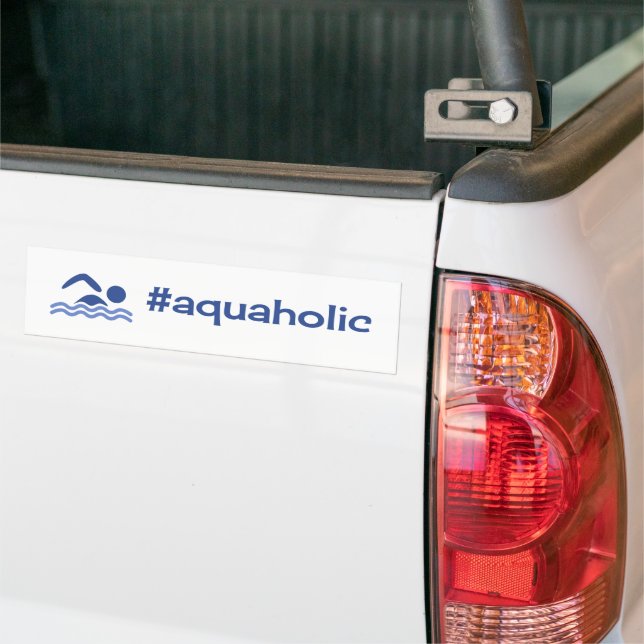 Aquaholic funny swimming blue on white bumper sticker (On Truck)