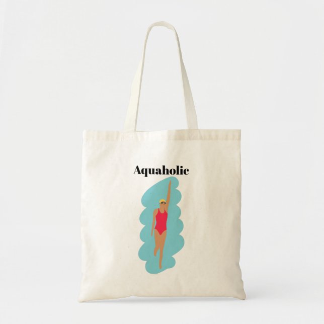Aquaholic funny swimming pun for her tote bag (Front)