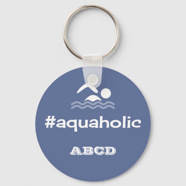 Aquaholic swimming slogan personalised initials key ring (Front)
