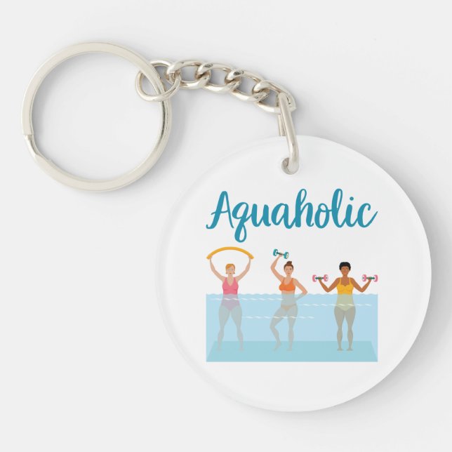Aquaholic Water Aerobics Waterobics Women Key Ring (Front)