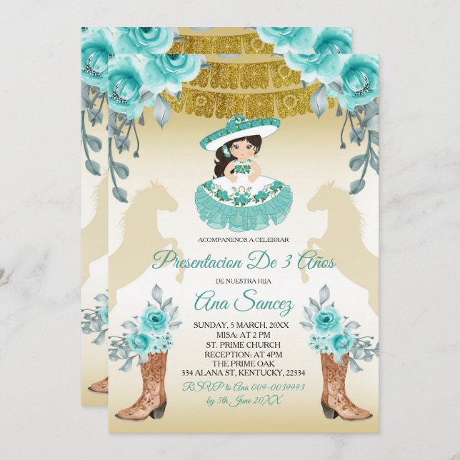 Aqual Teal Turquoise1 Girl Third Birthday Invitation (Front/Back)
