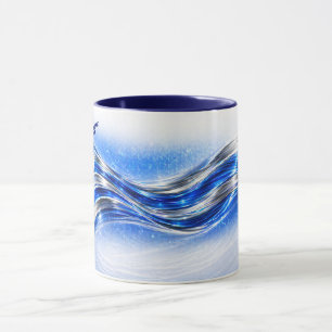 Aqualume Flow  – Blue Silver Wave Energy Mug