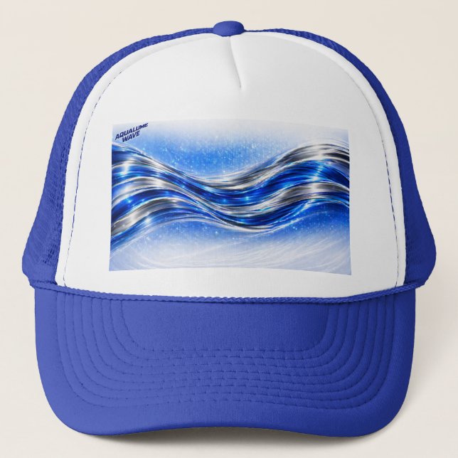 Aqualume Flow  – Blue Silver Wave Energy Mug Truck Trucker Hat (Front)