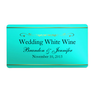 Aquamamrine & Gold Custom Wedding Mini Wine Labels