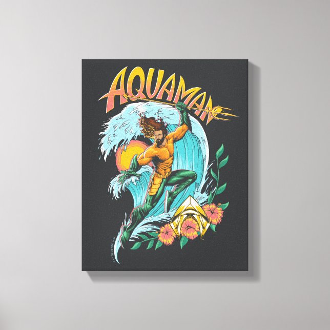 Aquaman and Trident Rising Surf Graphic Canvas Print (Front)