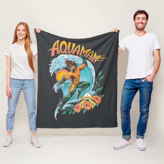 Aquaman and Trident Rising Surf Graphic Fleece Blanket (In Situ)