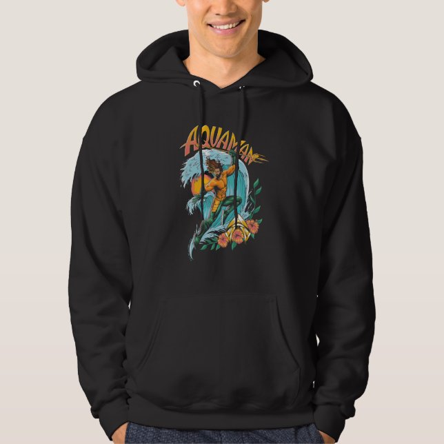 Aquaman and Trident Rising Surf Graphic Hoodie (Front)