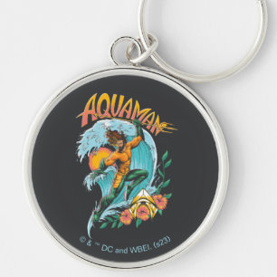 Aquaman and Trident Rising Surf Graphic Key Ring