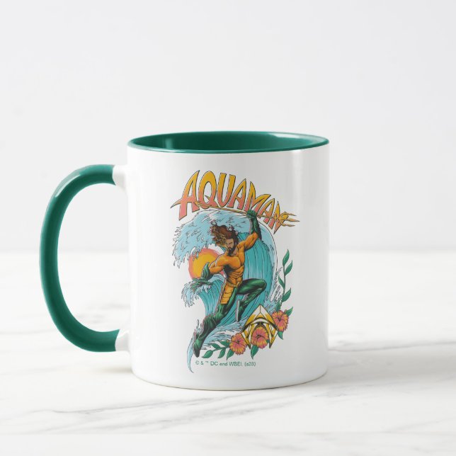 Aquaman and Trident Rising Surf Graphic Mug (Left)