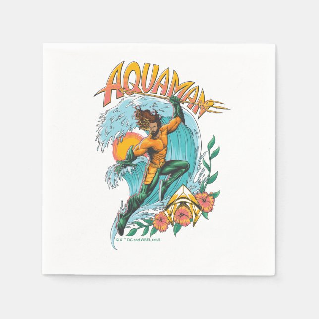 Aquaman and Trident Rising Surf Graphic Napkin (Front)