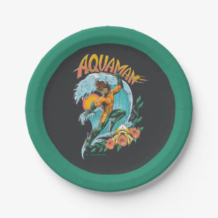 Aquaman and Trident Rising Surf Graphic Paper Plate