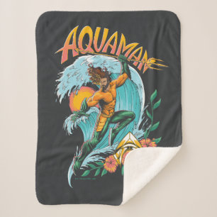 Aquaman and Trident Rising Surf Graphic Sherpa Blanket