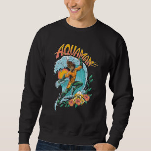Aquaman and Trident Rising Surf Graphic Sweatshirt