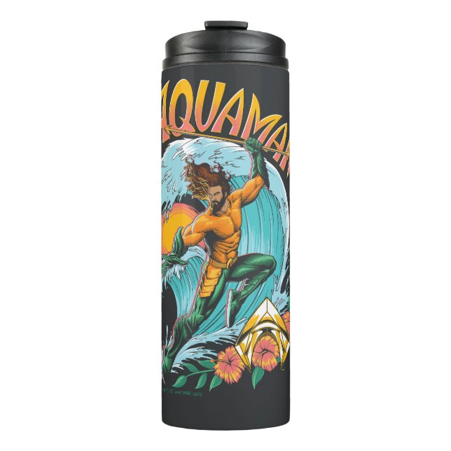 Aquaman and Trident Rising Surf Graphic Thermal Tumbler (Front)