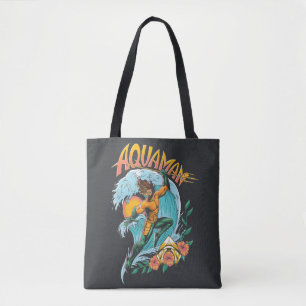 Aquaman and Trident Rising Surf Graphic Tote Bag