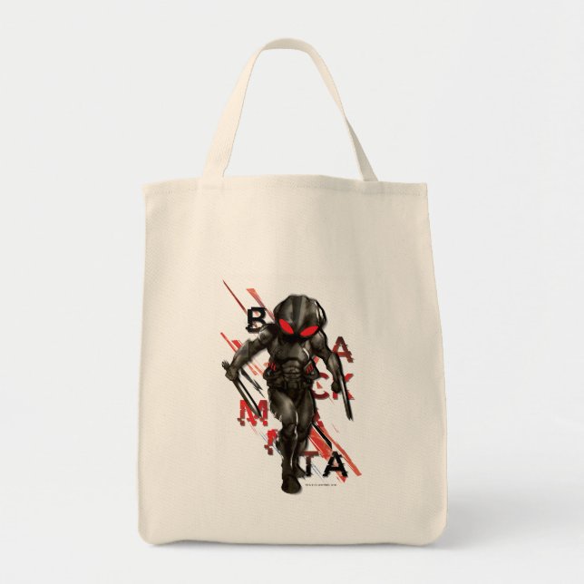 Aquaman | Black Manta Scattered Typography Graphic Tote Bag (Front)